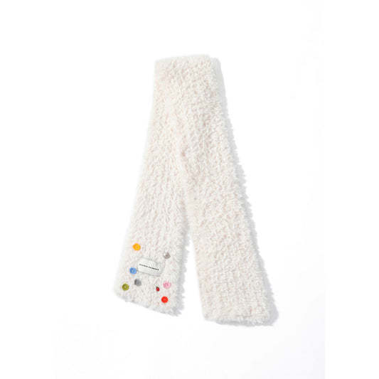 Alexia Sandra Color Button Furry Scarf White