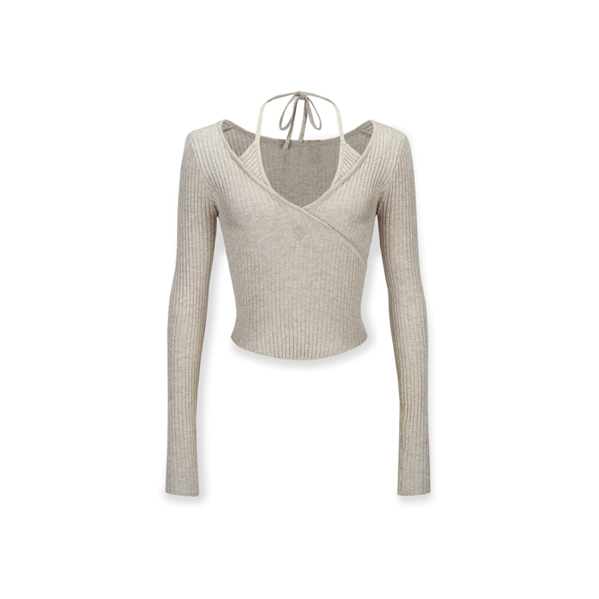 NotAwear Logo Embroidery Drawstring Woolen Knit Top Khaki