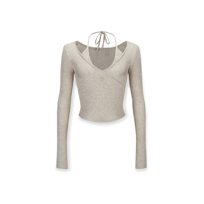 NotAwear Logo Embroidery Drawstring Woolen Knit Top Khaki