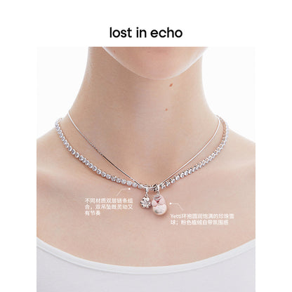 Lost In Echo Yetti Double-Layer Pearl Necklace Pink