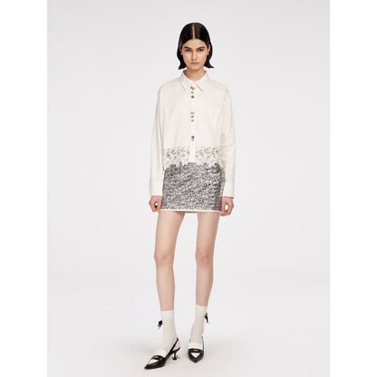 Herlian Lace Edge Embellished Shirt White