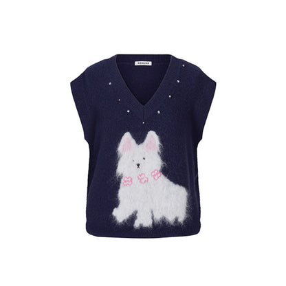 Herlian Puppy Knit Vest Top Navy Blue