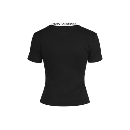 Ann Andelman Collar Logo Slim Fit Top Black