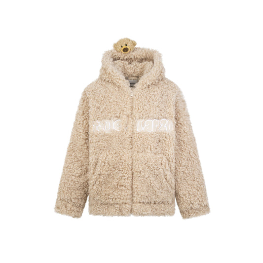 13De Marzo Plush Bear Fuzzy Hooded Coat Khaki