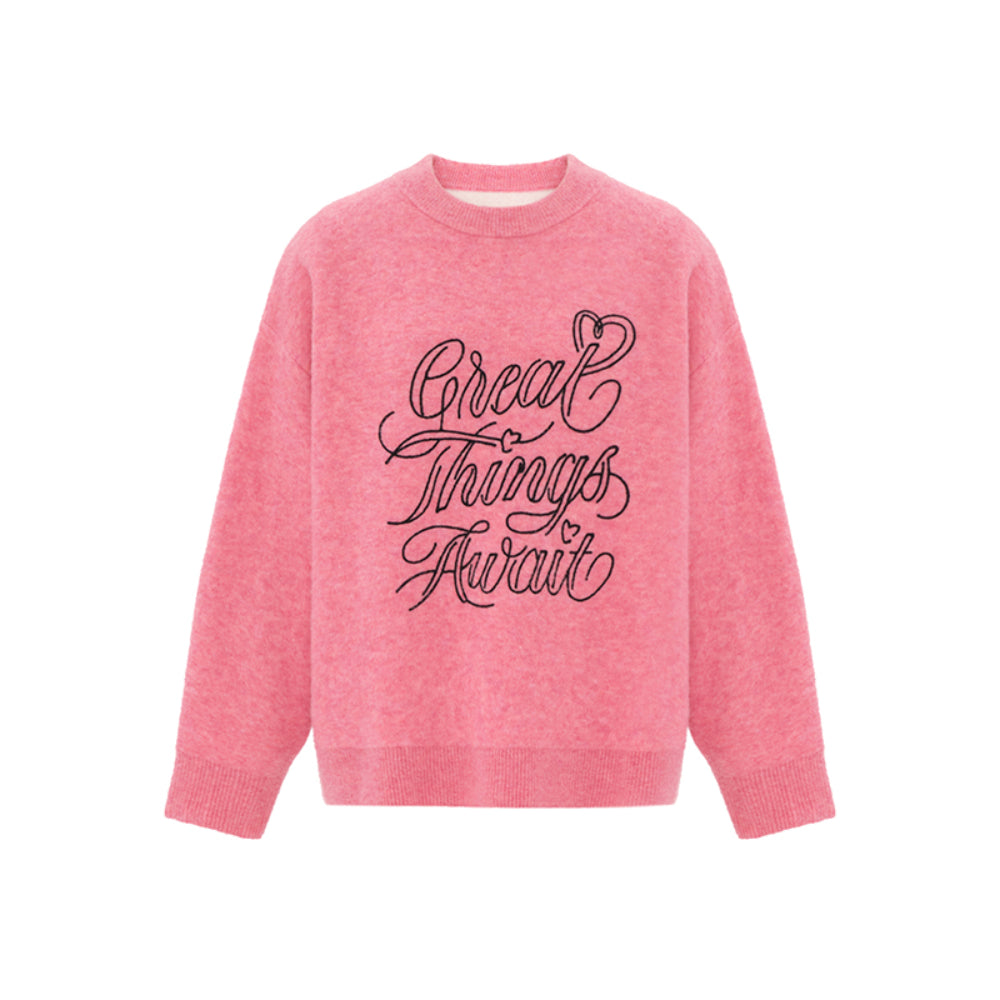 Concise-White "Great Things Await" Knit Sweater Pink