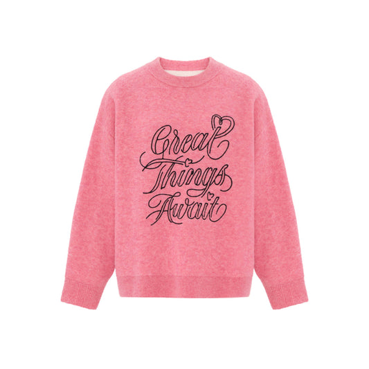 Concise-White "Great Things Await" Knit Sweater Pink