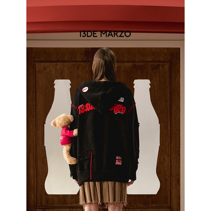 13De Marzo X Coca-Cola Bear Destroyed Knit Hoodie Black