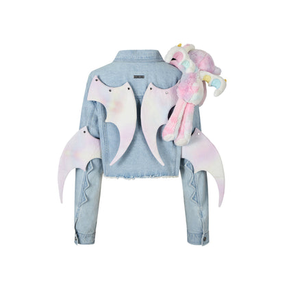 13De Marzo X INSTINCTOY Rainbow Bear Short Denim Jacket