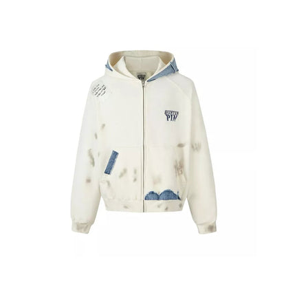 Aventen Pin Memo Patch Zip Up Hoodie White