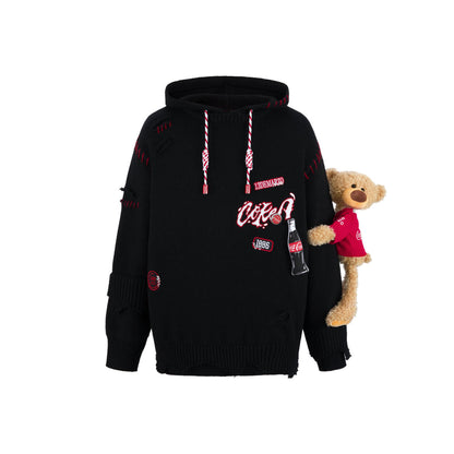 13De Marzo X Coca-Cola Bear Destroyed Knit Hoodie Black