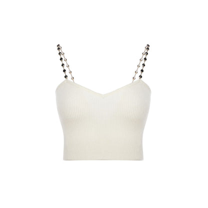 Rocha Roma Rhinestone Sling Knit Vest Top White