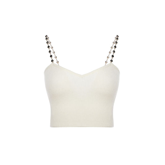 Rocha Roma Rhinestone Sling Knit Vest Top White