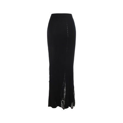 Elywood Destruction Mid-Length Knit Skirt Black