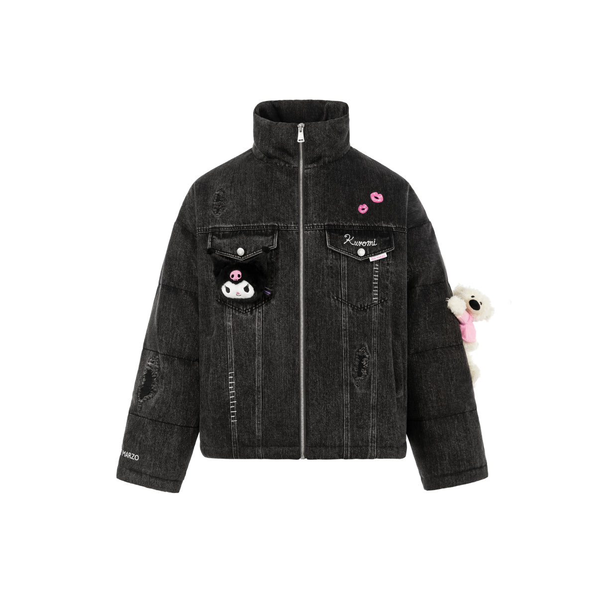 13De Marzo X Kuromi Bear Washed Denim Down Jacket Black