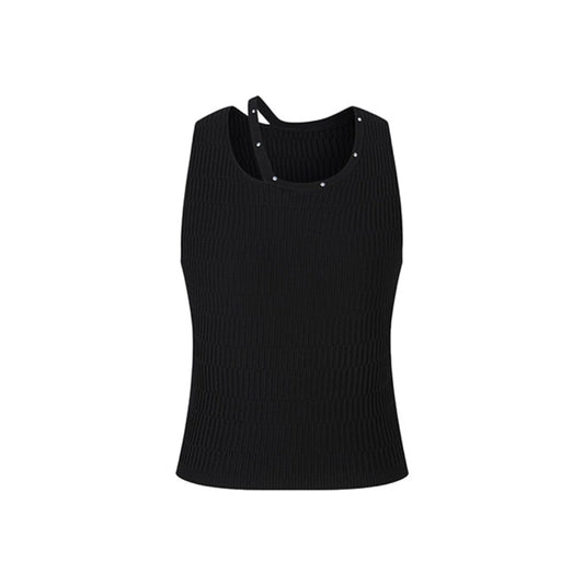 Herlian Asymmetrical Knitted Vest Top Black