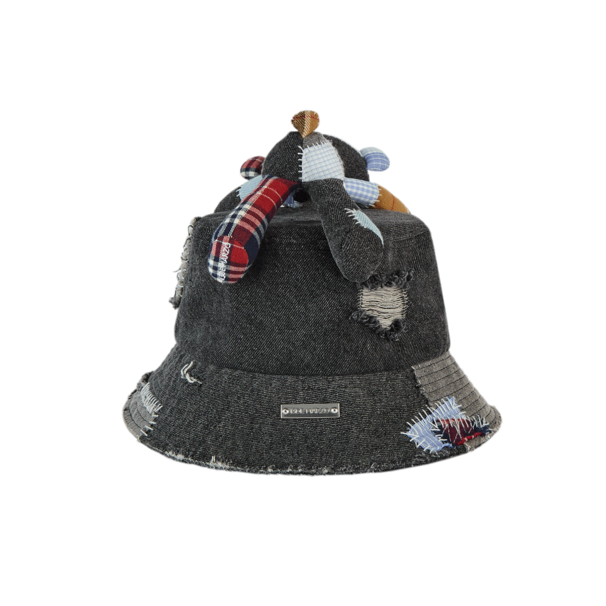 13De Marzo Plaid Patch Denim Bucket Hat Black