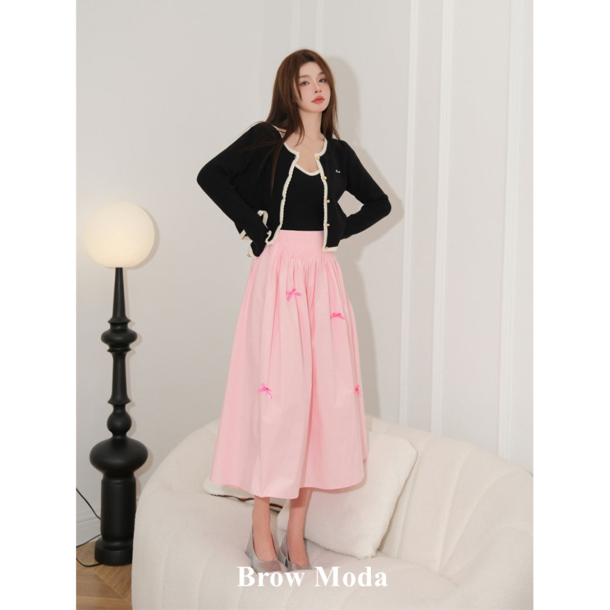 Brow Moda Bow Ties Wide Skirt Pink