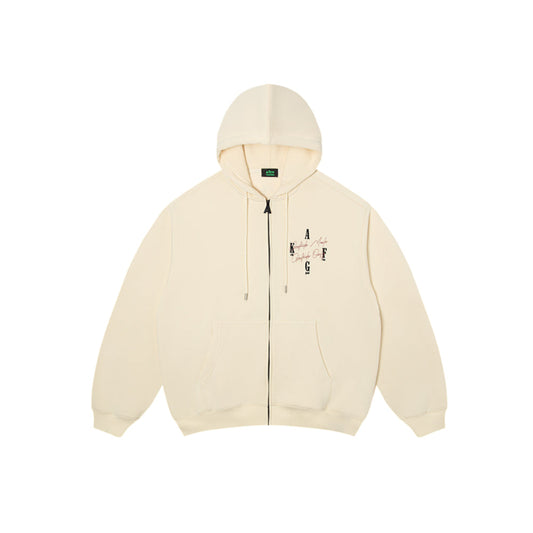 AFGK Basic Embroidery Logo Zip Up Hoodie Beige