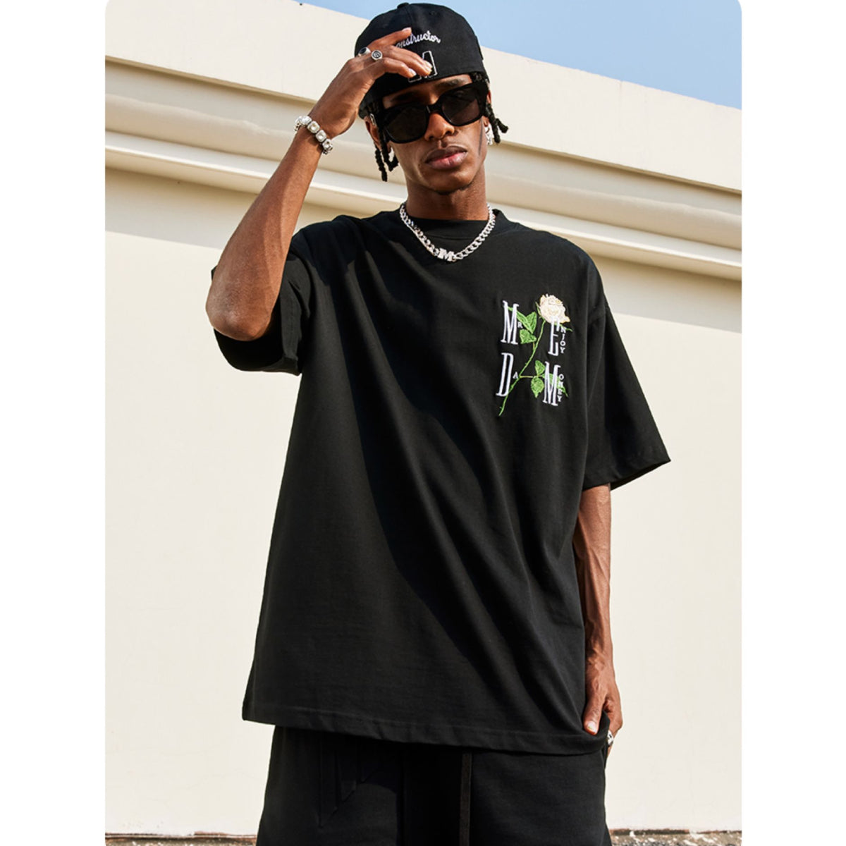 MEDM Embroidery Rose Logo Tee Black