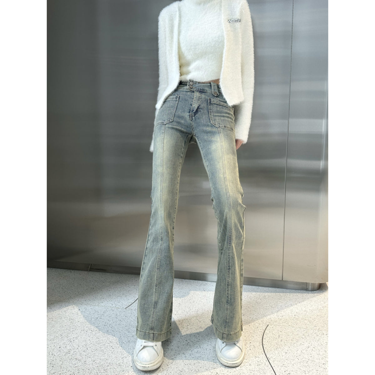 West.Y Vintage Washed Flare Denim Pants