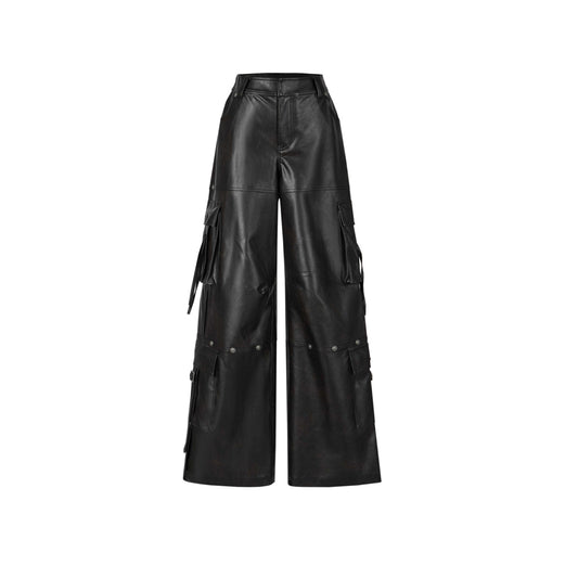 Weird Market Multi Pockets Leather Cargo Pants Black