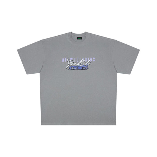 AFGK Printed Flying Racing Car T-Shirt Grey