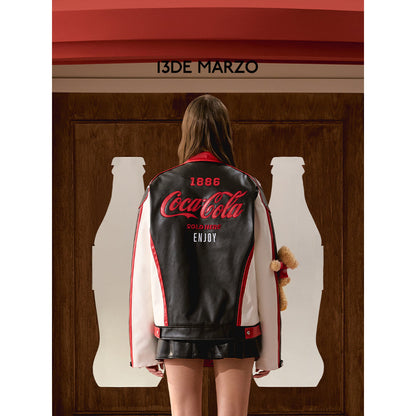 13De Marzo X Coca-Cola Bear Racing Leather Jacket Black