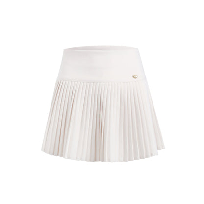 West.Y Heart Button Woolen Pleated Skirt White