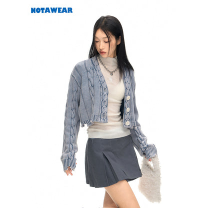 NotAwear Distressed Knitted Cardigan Wash Blue