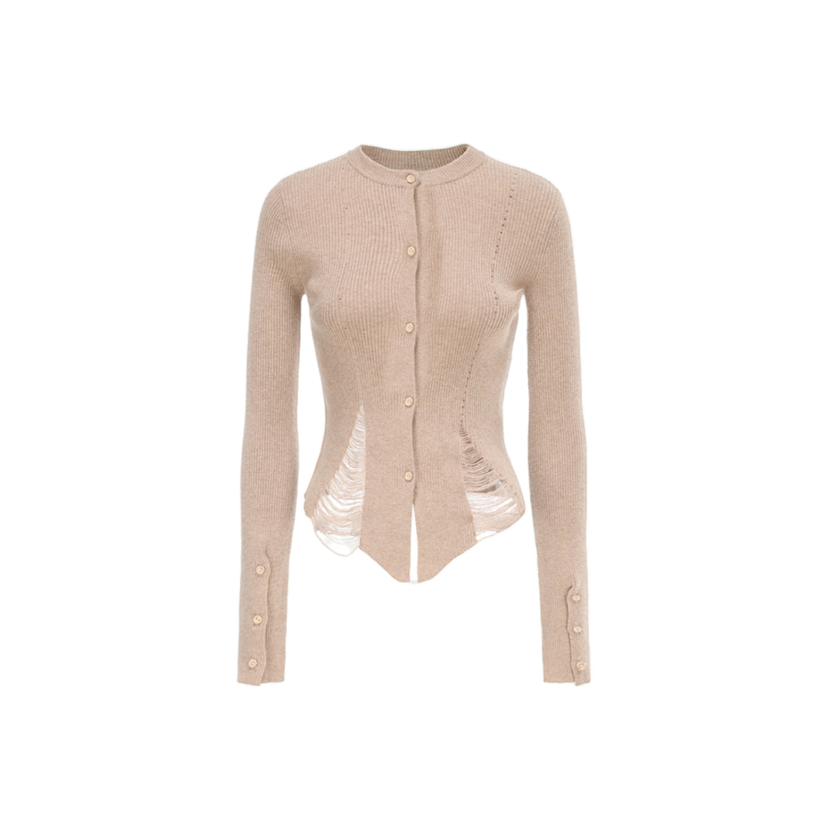 Elywood Destruction Knit Top Beige