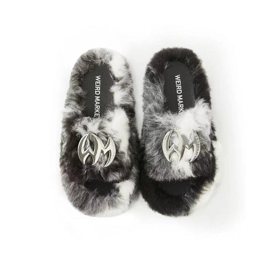 Weird Market Metal Logo Furry Slipper Black