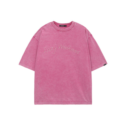 Unvesno 'Lazy Weekend' Washed Snowflake T-Shirt Pink