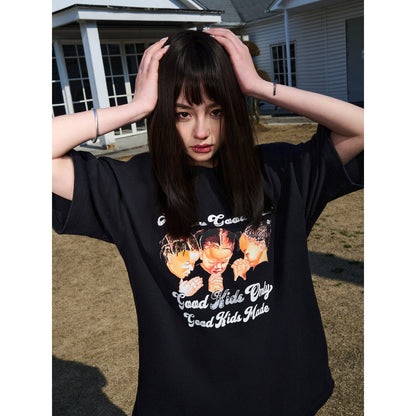 AFGK Three Kids Logo Printed T-Shirt Black