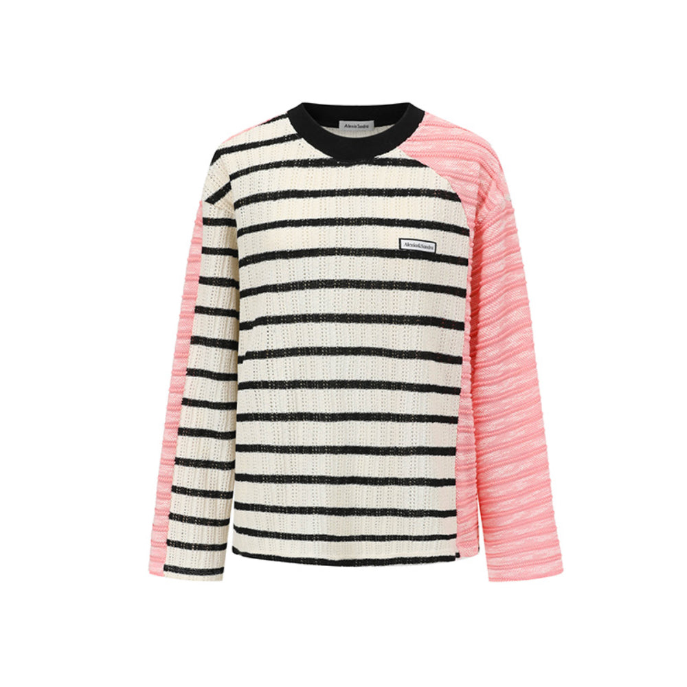 Alexia Sandra Irregular Striped Patchwork L/S Top Pink