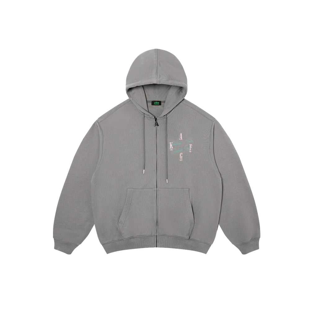 AFGK Basic Embroidery Logo Zip Up Hoodie Grey