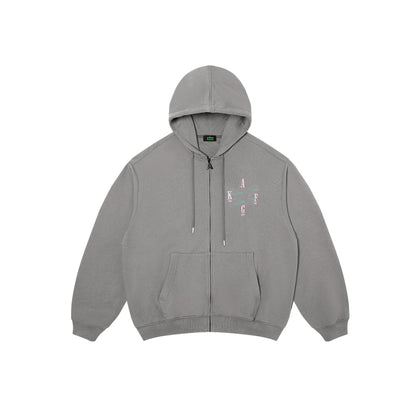 AFGK Basic Embroidery Logo Zip Up Hoodie Grey