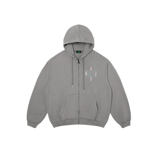 AFGK Basic Embroidery Logo Zip Up Hoodie Grey