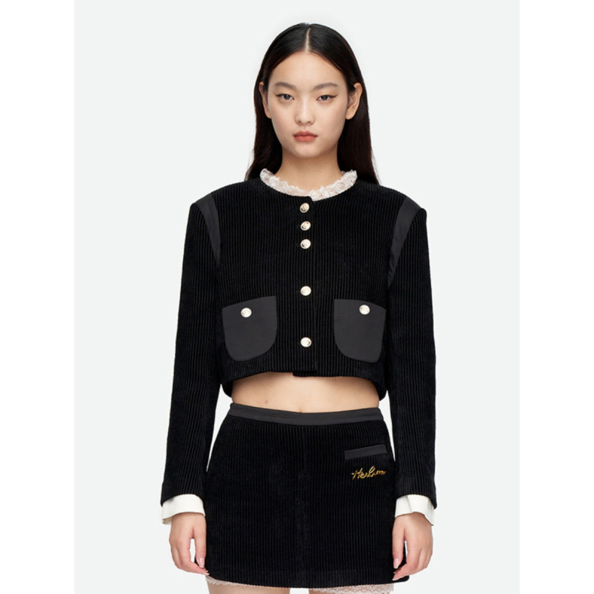 Herlian Embroidery Logo Corduroy Skirt Shorts Black