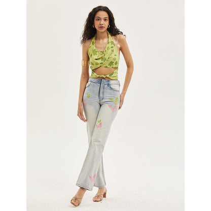 Palavas Embroidered Butterfly Straight-Leg Jeans