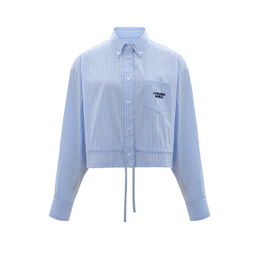 Concise-White Waistband Embroidery Logo Shirt Blue