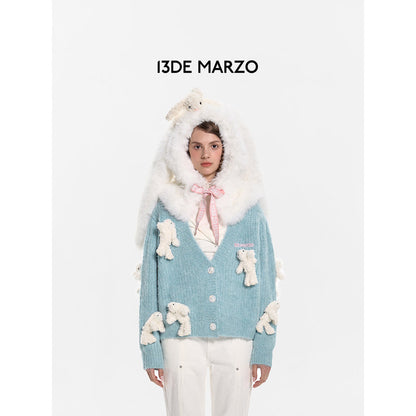 13De Marzo Doozoo Rabbit Knit Cardigan Blue