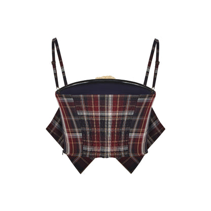 13De Marzo Doozoo Plaid Bow Tank Top Navy Blue