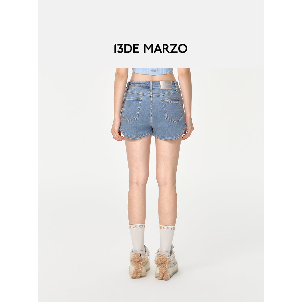 13De Marzo Logo Bead Chain Denim Shorts Blue