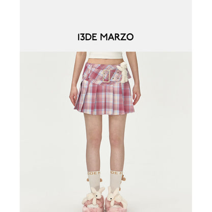 13De Marzo Low Belt Plaid Skirt Pink