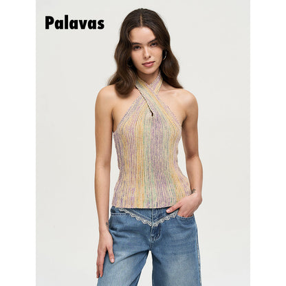 Palavas Ombre Halter Cross Knit Tank Top