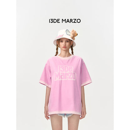 13De Marzo Outline Sketch Logo T-Shirt Pink