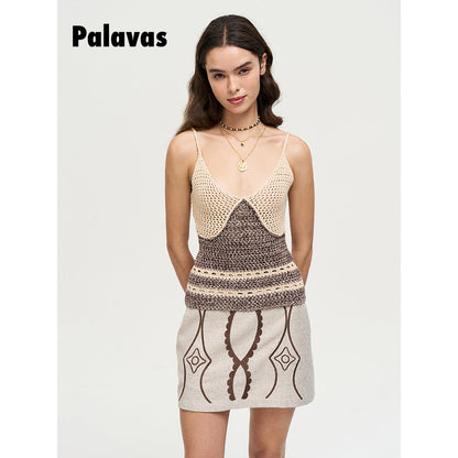 Palavas Color Blocked Crochet Vest Top Brown