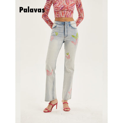 Palavas Embroidered Butterfly Straight-Leg Jeans