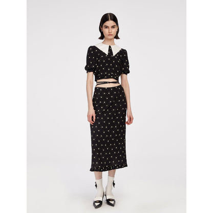 Herlian Daisy Floral Long Skirt Black