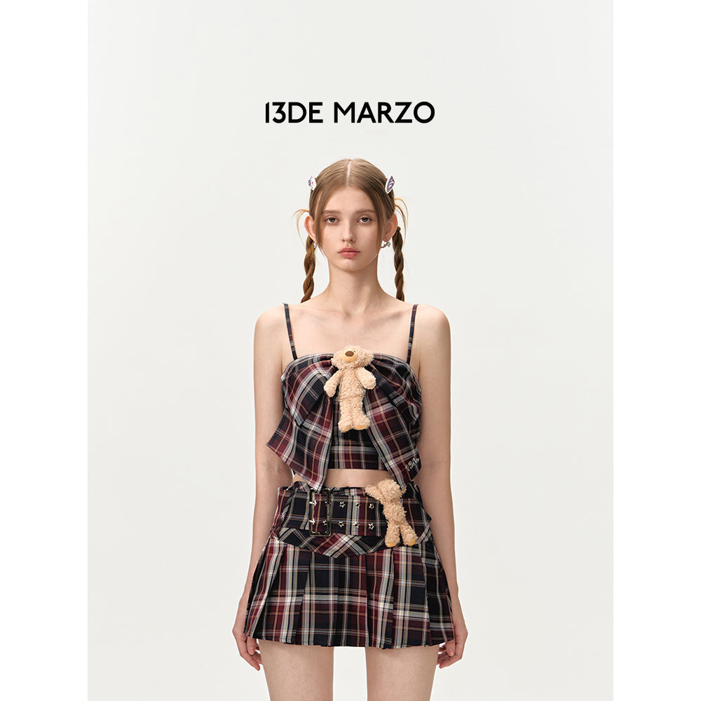 13De Marzo Doozoo Plaid Bow Tank Top Navy Blue